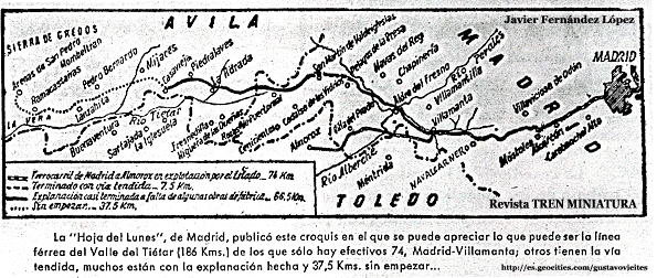Mapa del Proyecto publicado en la revista TRENMINIATURA de Agosto de 1957.- Colaboración de D. Javier Fernández López.-